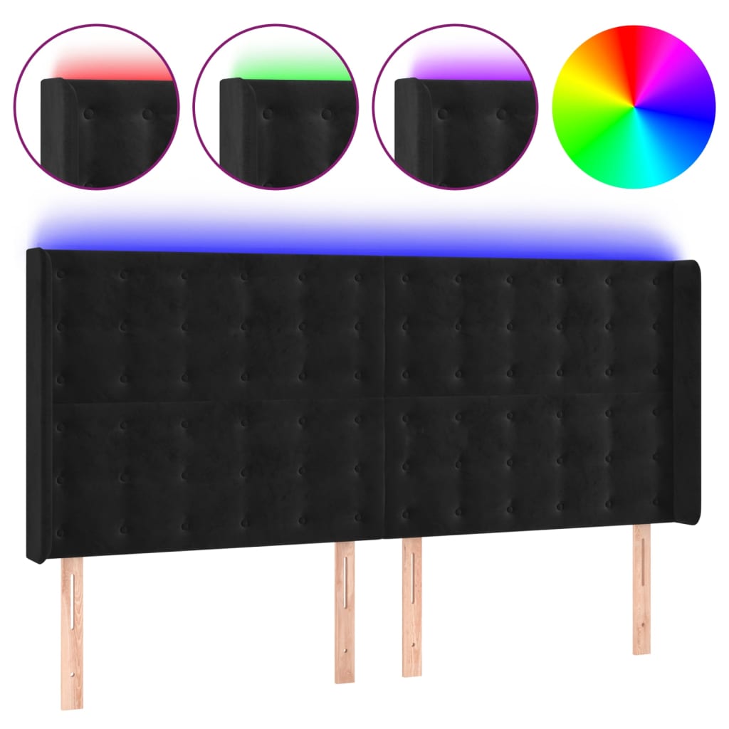 LED uzglavlje crno 203 x 16 x 118/128 cm baršunasto