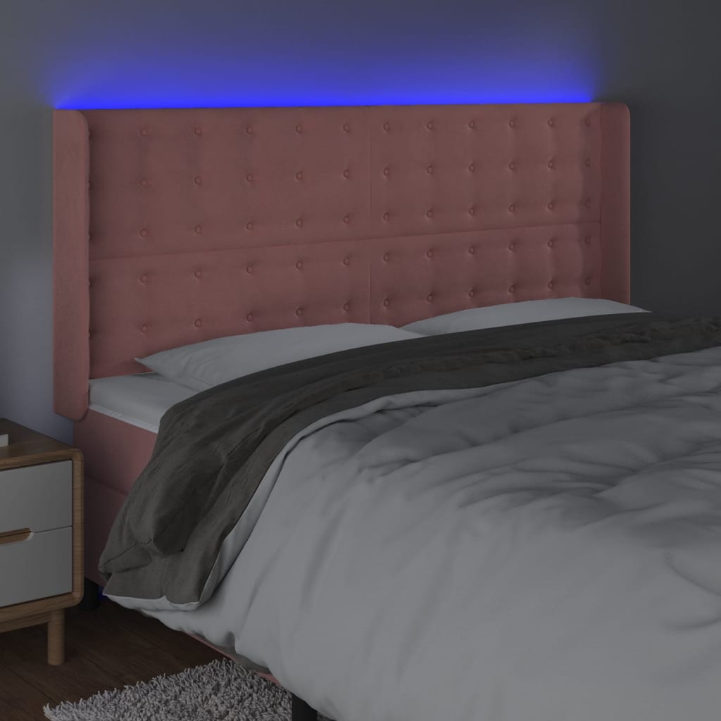 LED uzglavlje ružičasto 203x16x118/128 cm baršunasto