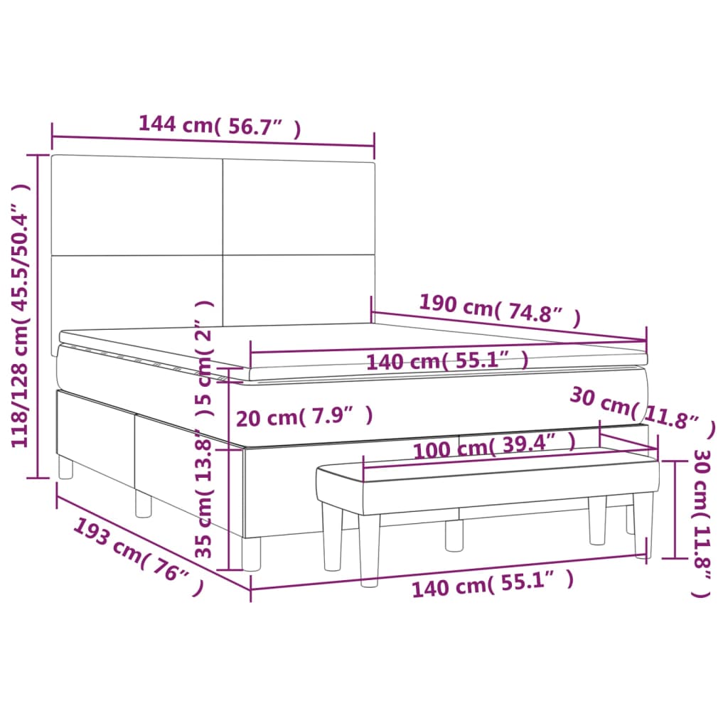 Krevet s oprugama i madracem svjetlosivi 140x190 cm od tkanine