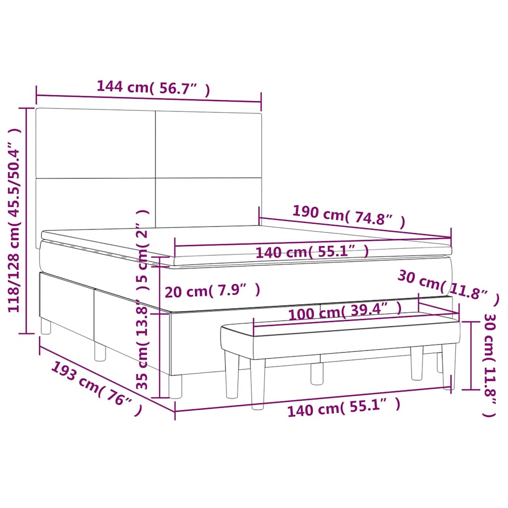 Krevet s oprugama i madracem crni 140 x 190 cm od tkanine