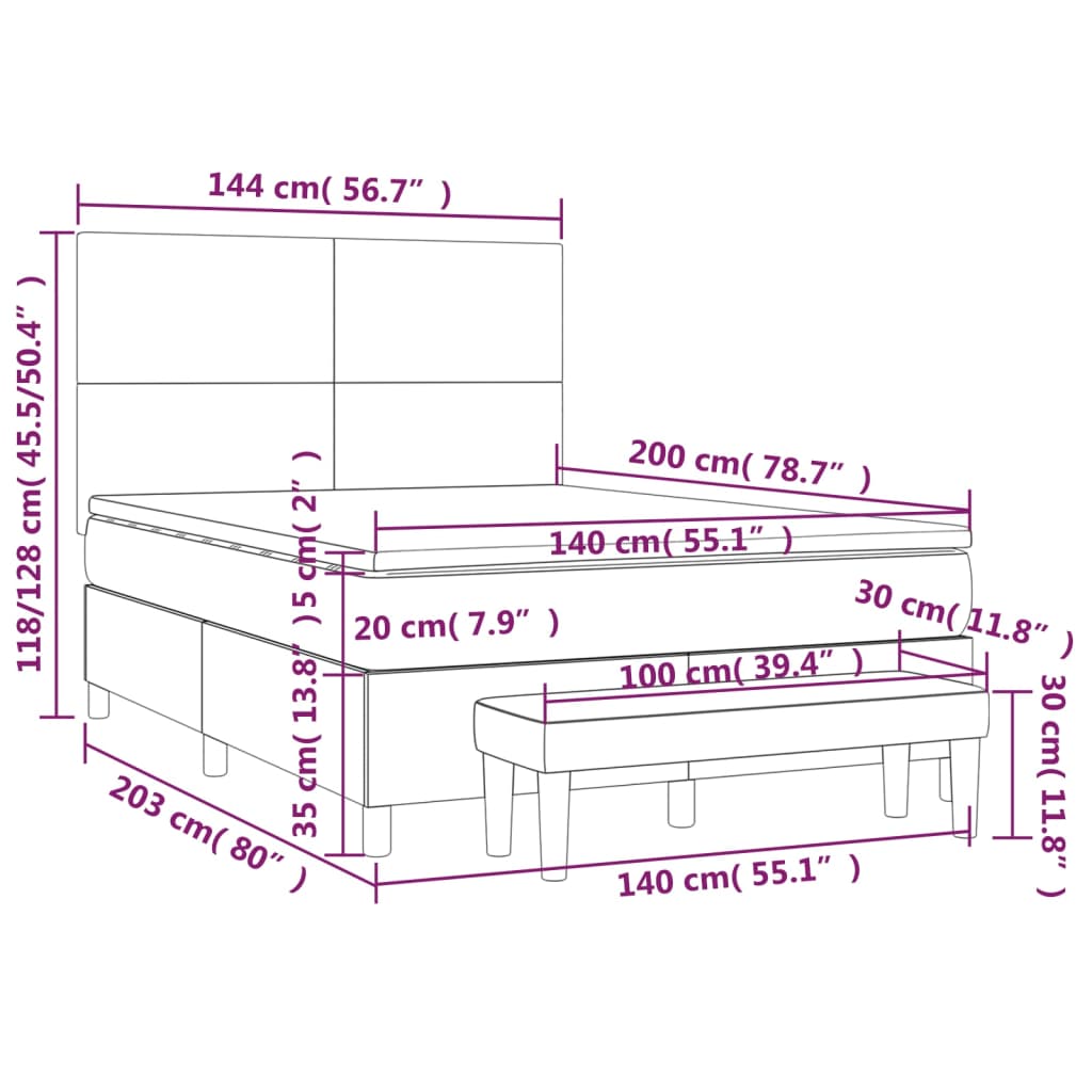 Krevet s oprugama i madracem krem 140x200 cm od tkanine