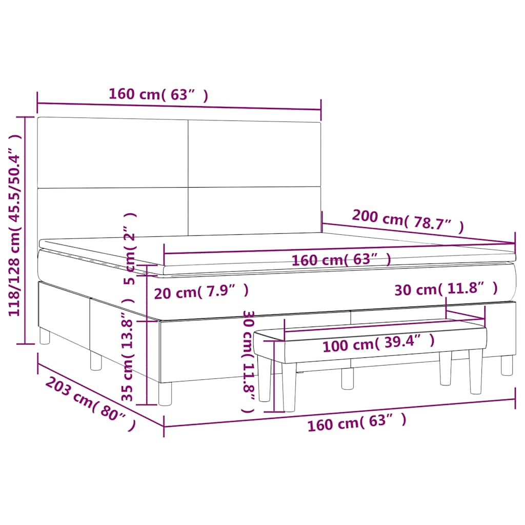 Krevet s oprugama i madracem crni 160x200 cm od tkanine