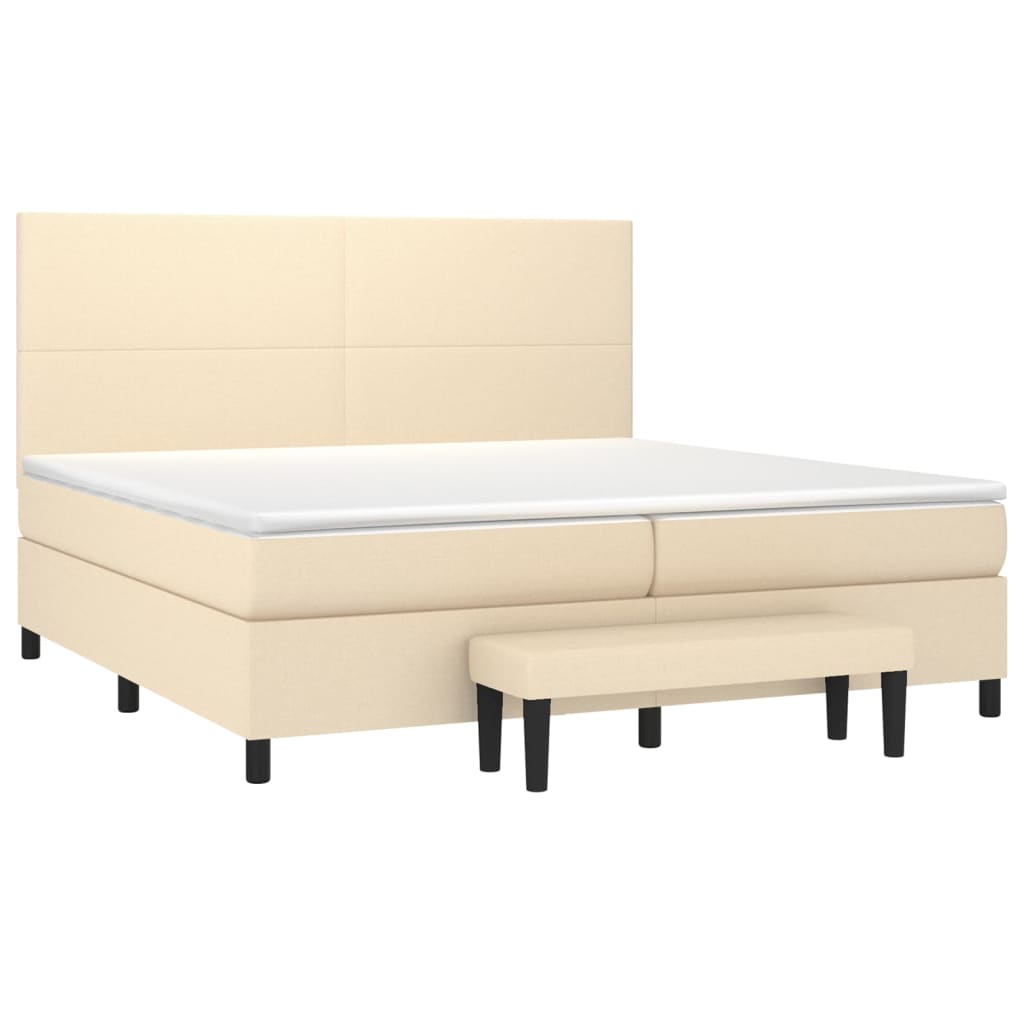 Krevet s oprugama i madracem krem 200 x 200 cm od tkanine
