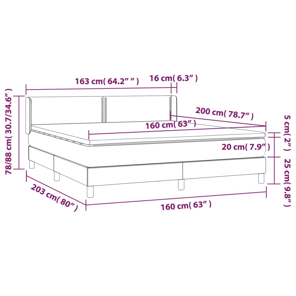 Krevet s oprugama i madracem crni 160x200 cm od tkanine