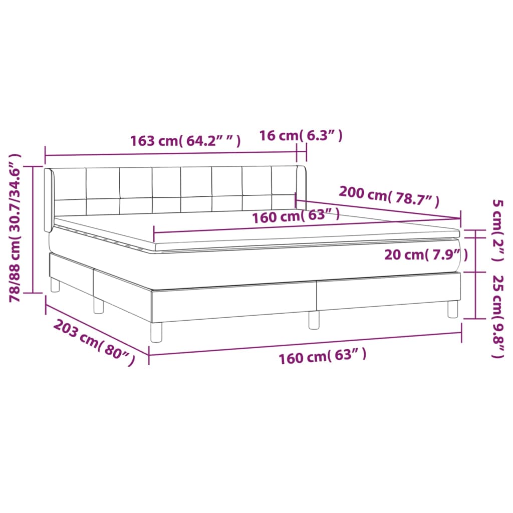 Krevet box spring s madracem svjetlosiva 160x200 cm tkanina