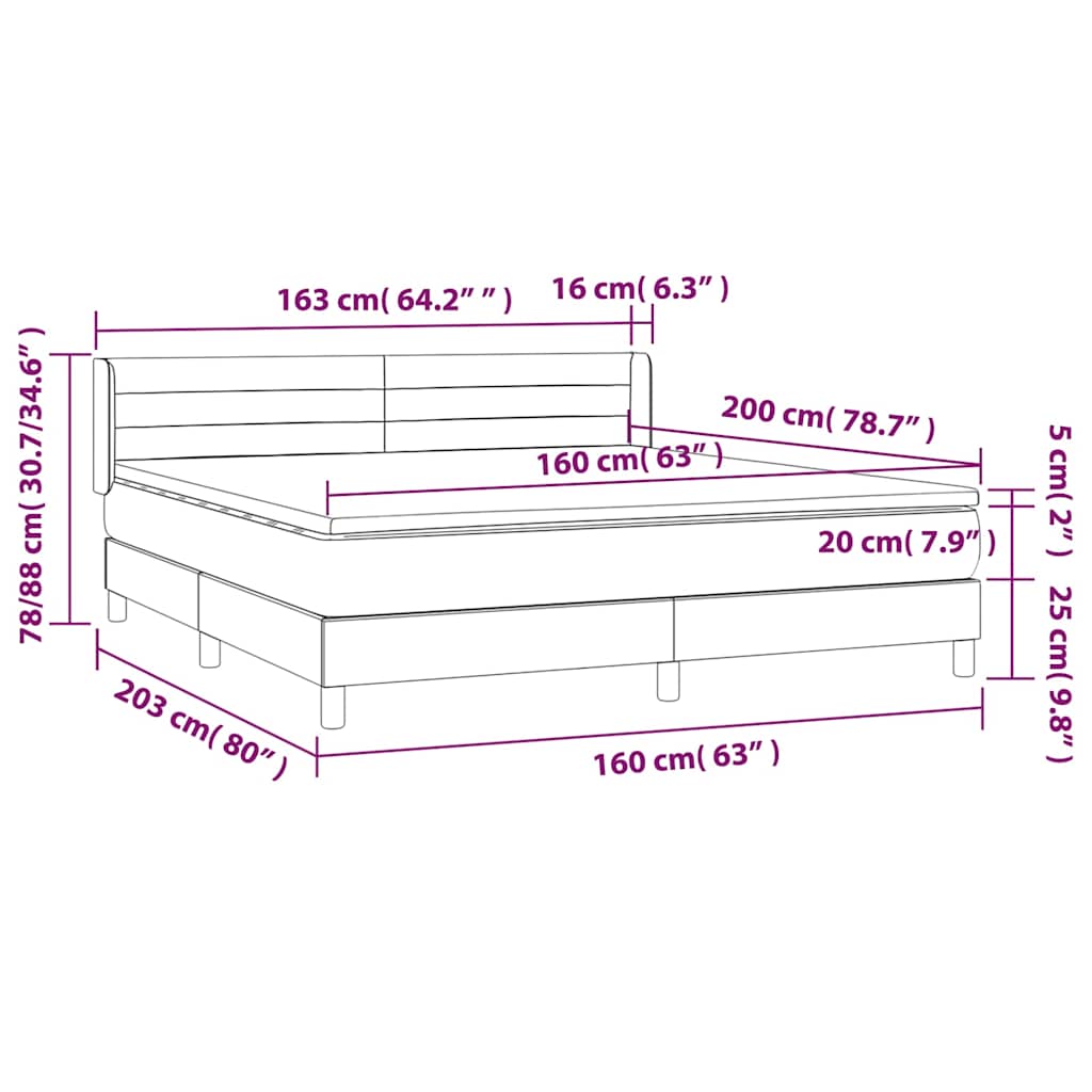 Krevet box spring s madracem svjetlosiva 160x200 cm tkanina