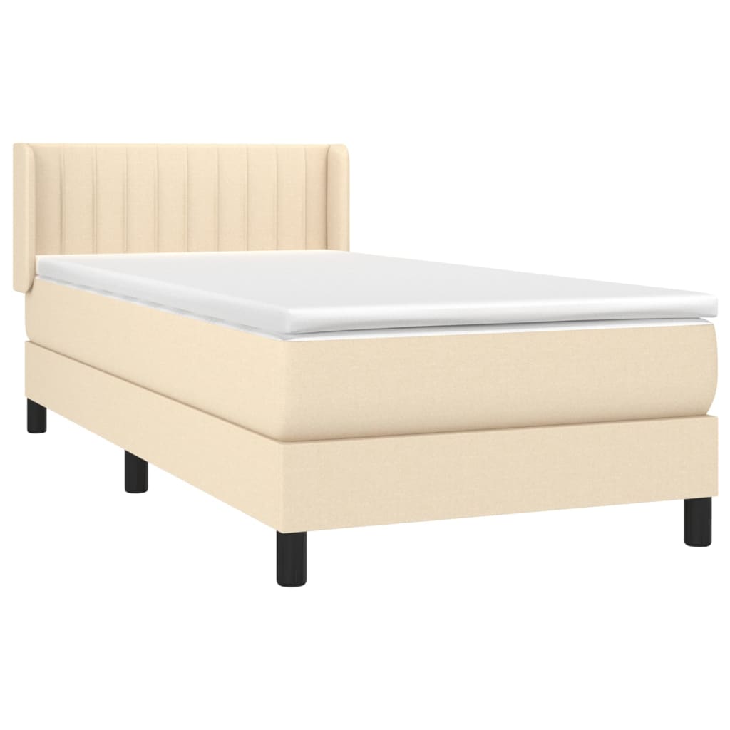 Krevet s oprugama i madracem krem 100 x 200 cm od tkanine