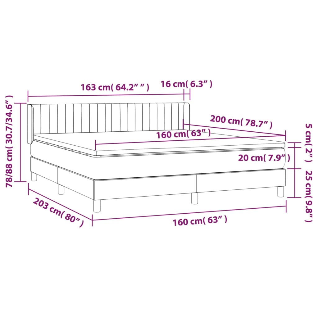 Krevet s oprugama i madracem krem 160x200 cm od tkanine