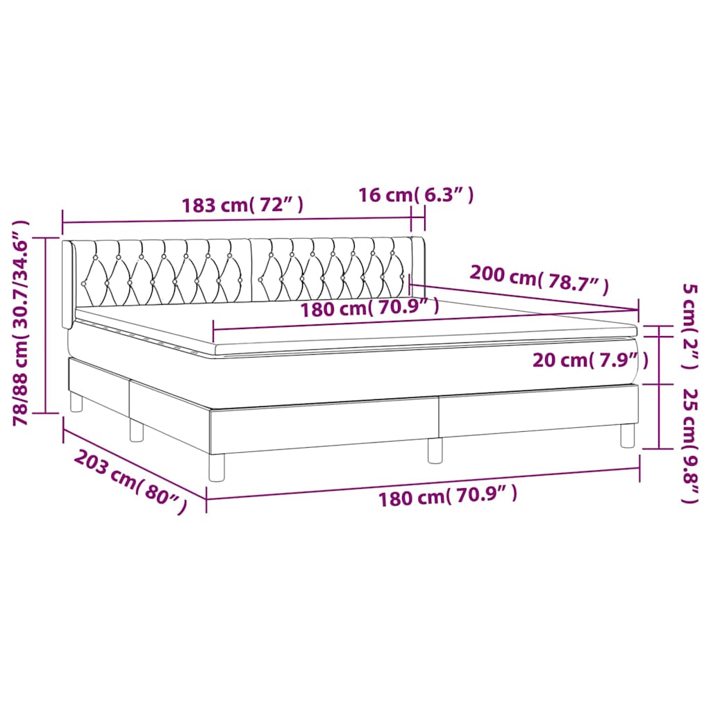Krevet s oprugama i madracem crni 180x200 cm od tkanine