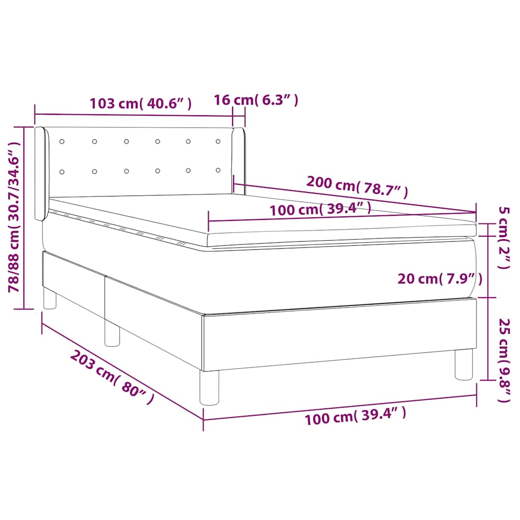 Krevet s oprugama i madracem svjetlosivi 100x200 cm od tkanine