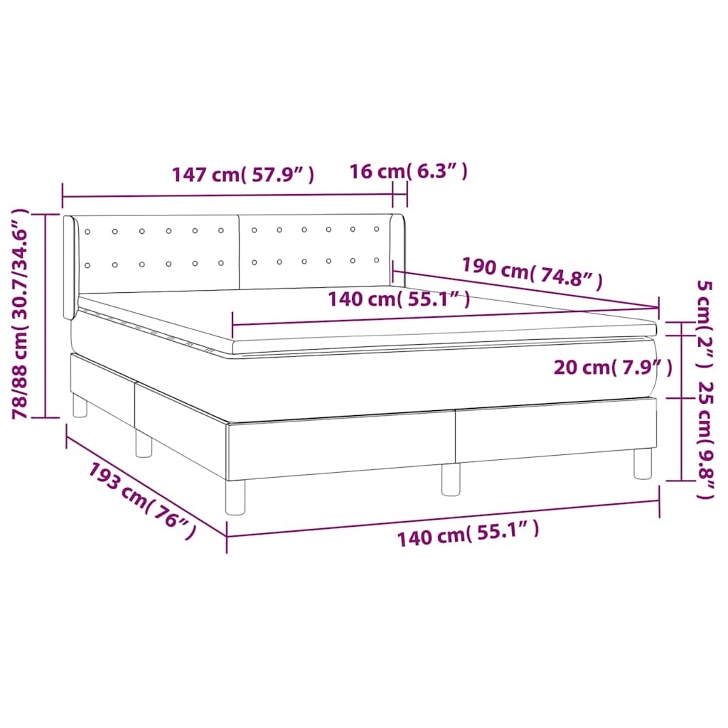 Krevet s oprugama i madracem crni 140 x 190 cm od tkanine