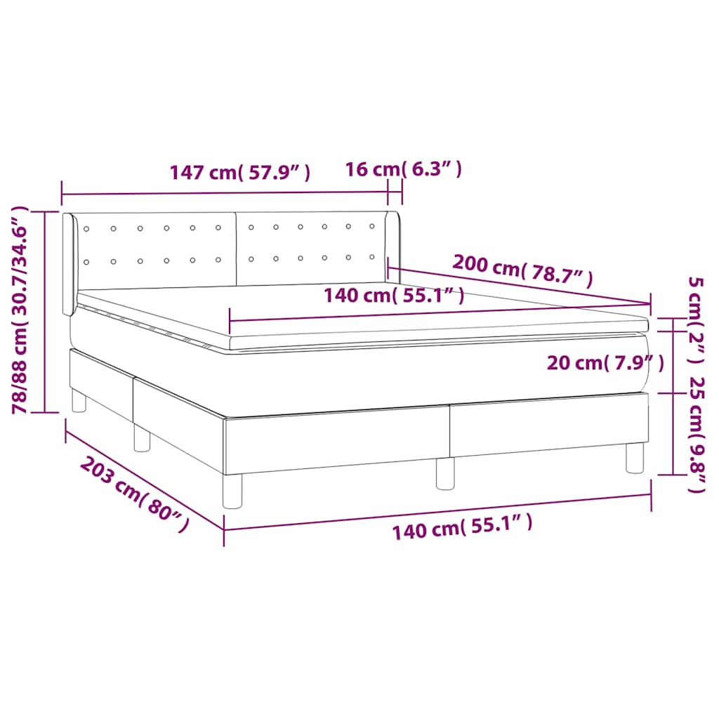 Krevet s oprugama i madracem crni 140x200 cm od tkanine