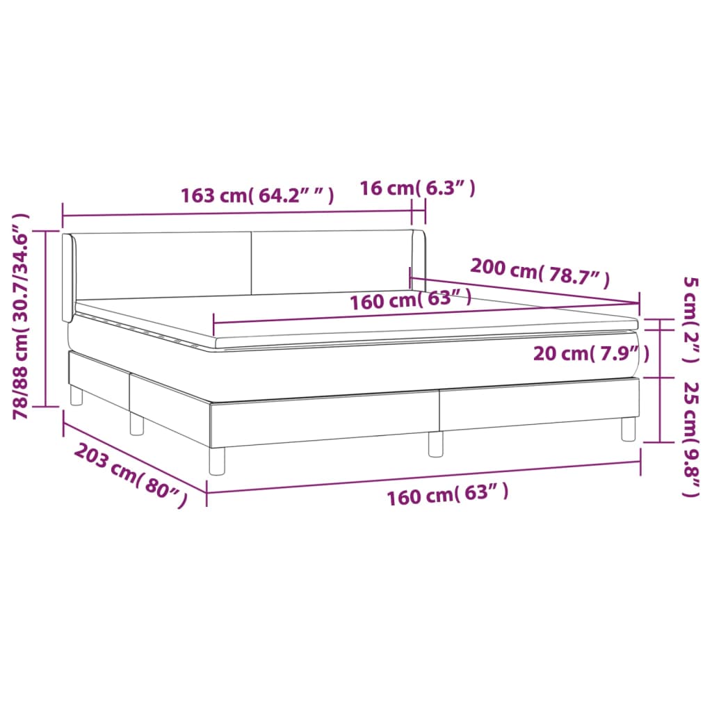 Krevet box spring s madracem svjetlosiva 160x200 cm tkanina