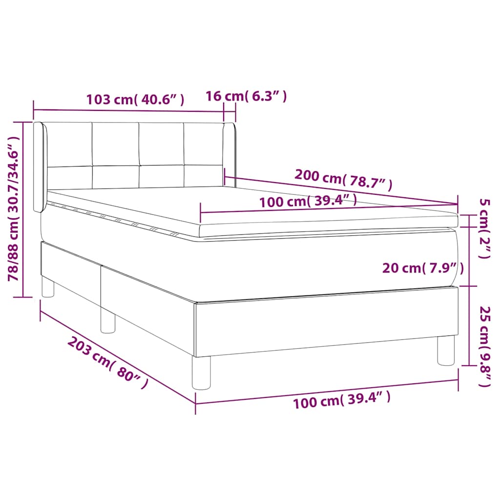 Krevet s oprugama i madracem crni 100 x 200 cm od tkanine