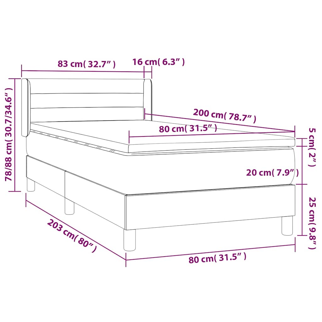 Okvir kreveta s oprugama i madrac krem 80x200 cm od tkanine