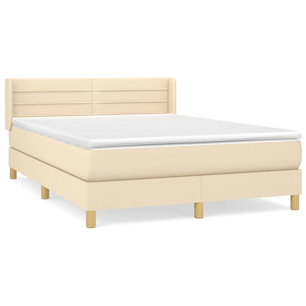 Krevet s oprugama i madracem krem 140 x 190 cm od tkanine