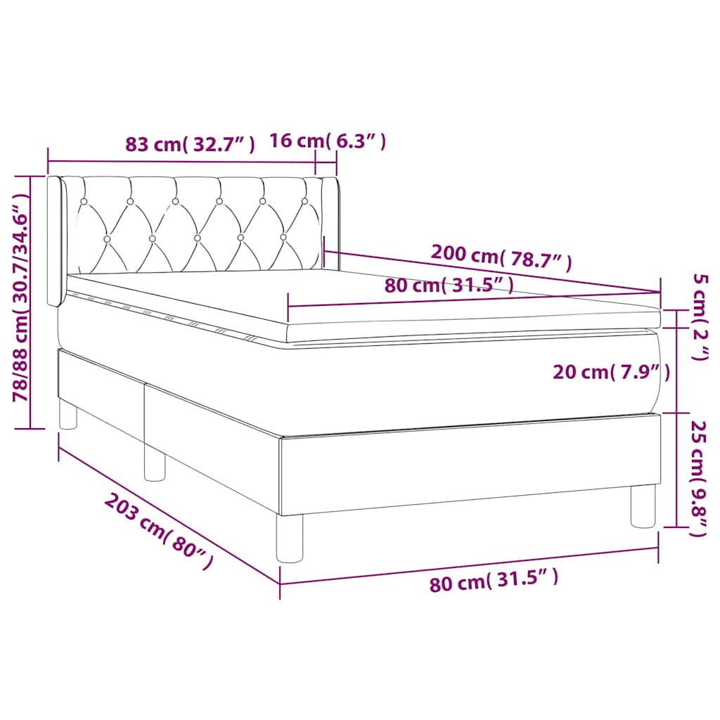 Box spring krevet s madracem crni 80 x 200 cm od tkanine