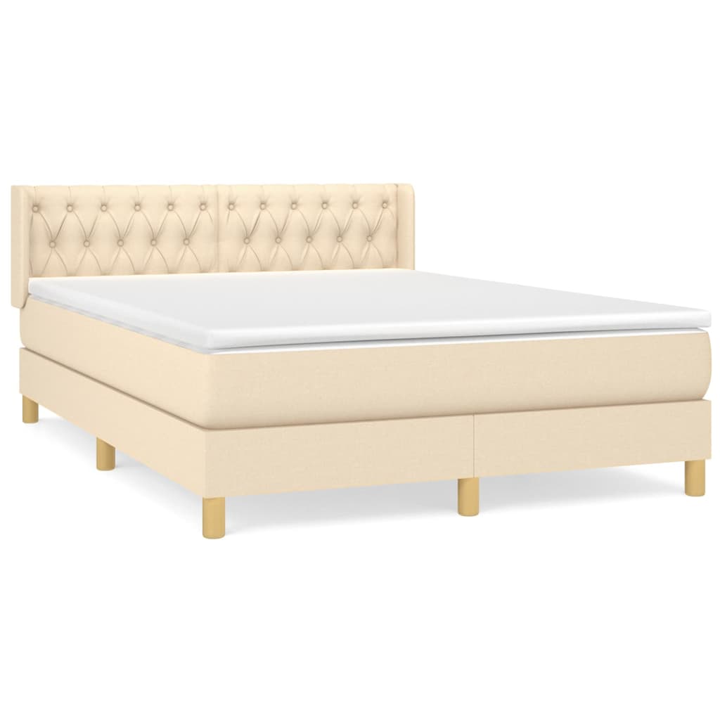 Krevet s oprugama i madracem krem 140 x 190 cm od tkanine