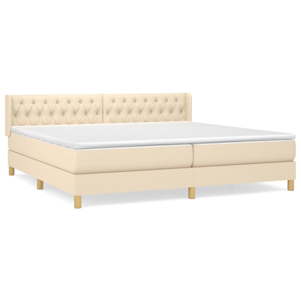 Krevet s oprugama i madracem krem 200 x 200 cm od tkanine
