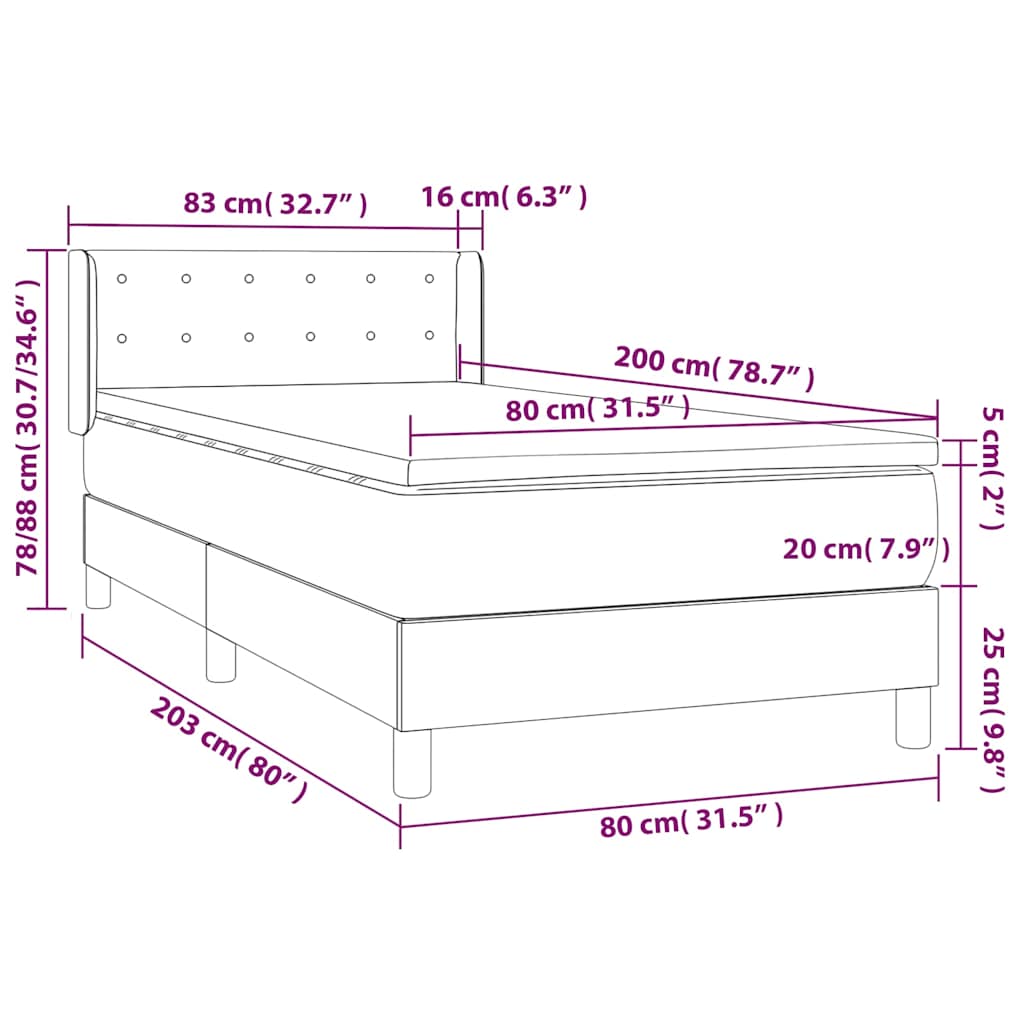 Krevet s oprugama i madracem smeđesivi 80x200 cm od tkanine