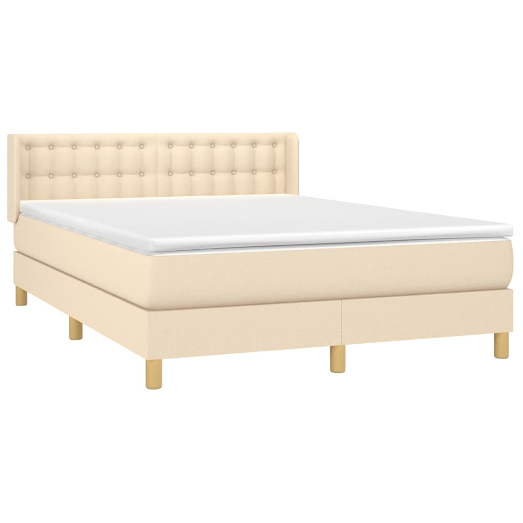 Krevet s oprugama i madracem krem 140 x 190 cm od tkanine