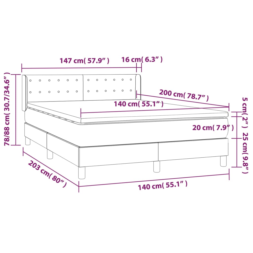 Krevet s oprugama i madracem plavi 140x200 cm od tkanine