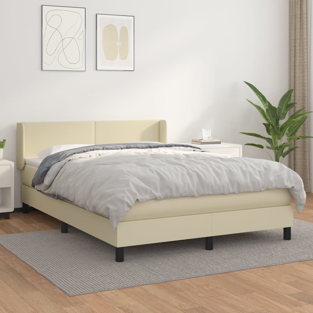 Krevet s oprugama i madracem krem 140 x 190 cm od umjetne kože