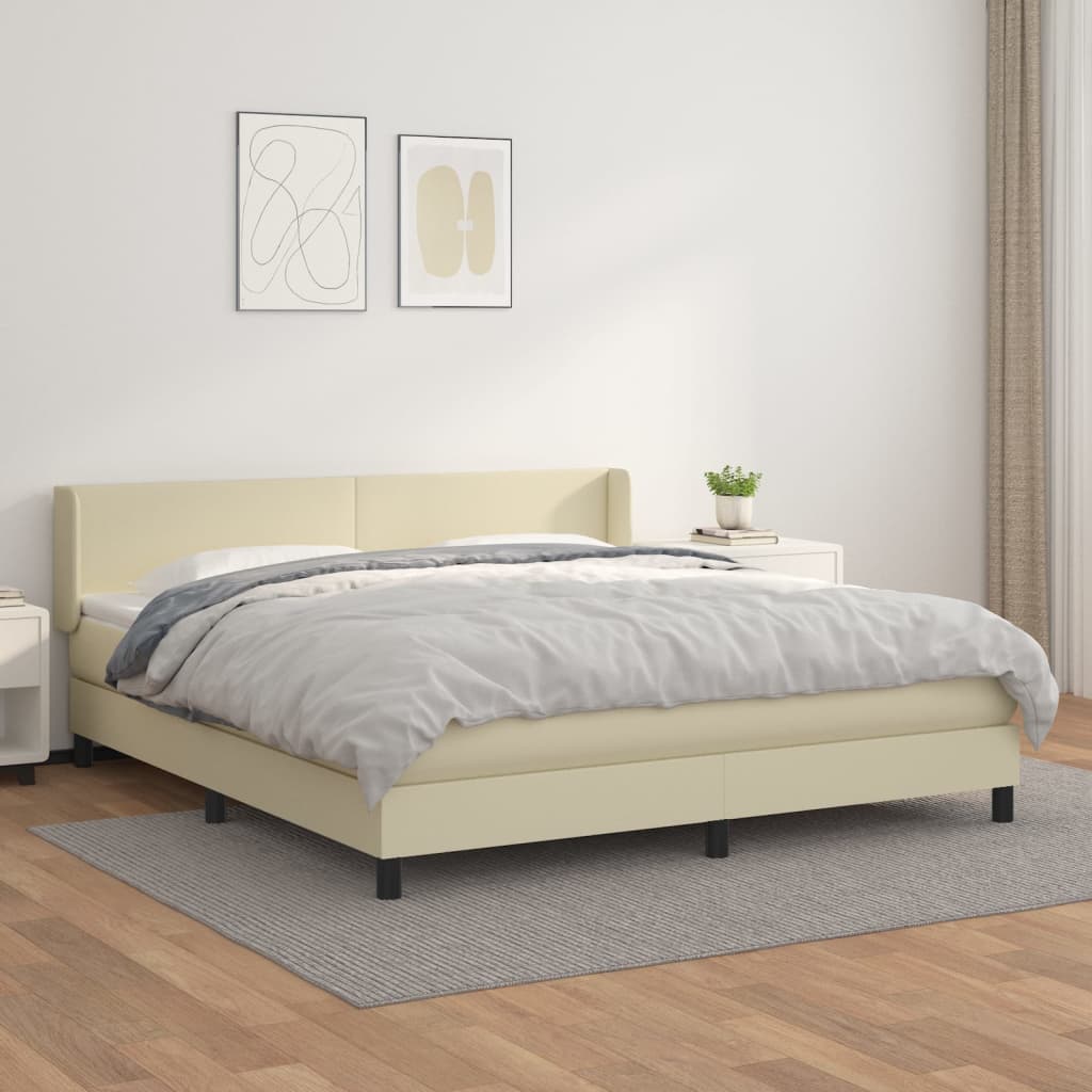 Krevet s oprugama i madracem krem 160x200 cm od umjetne kože