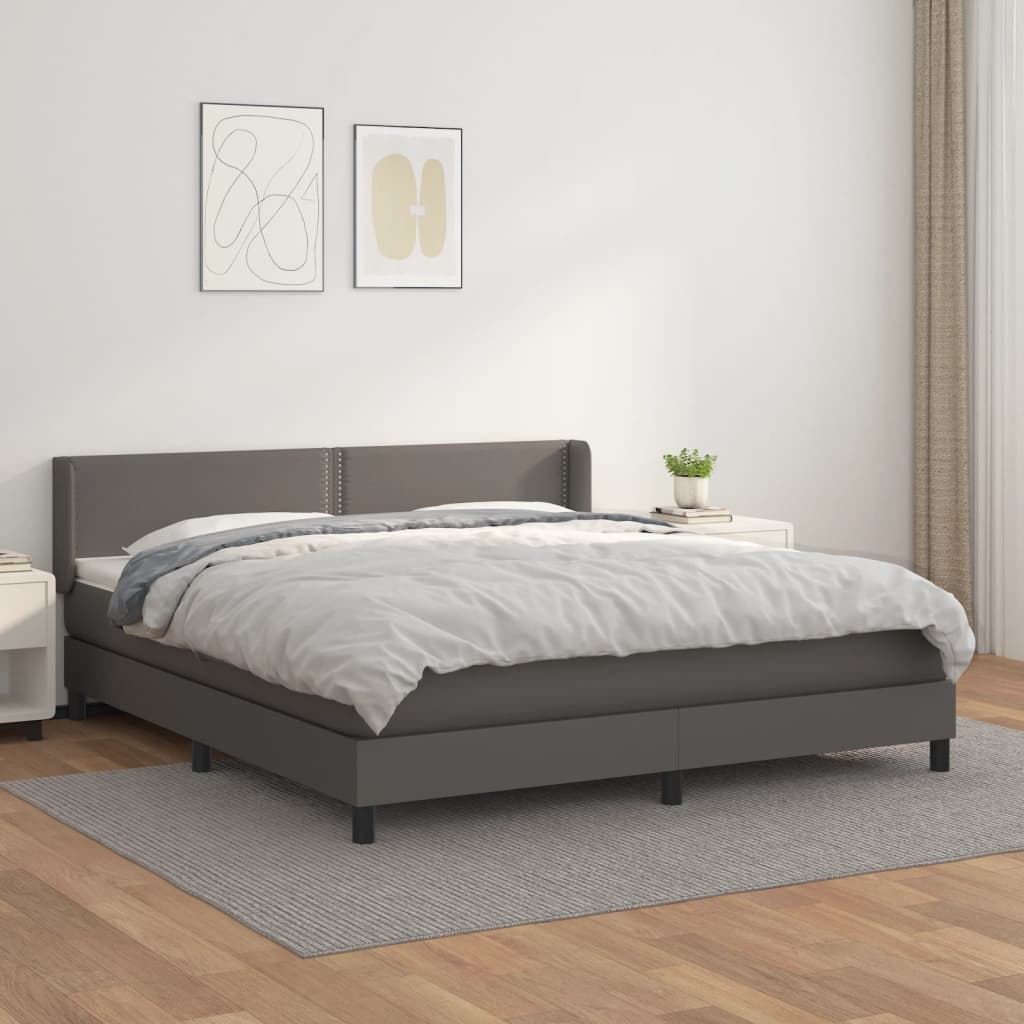 Krevet s oprugama i madracem sivi 180 x 200 cm od umjetne kože