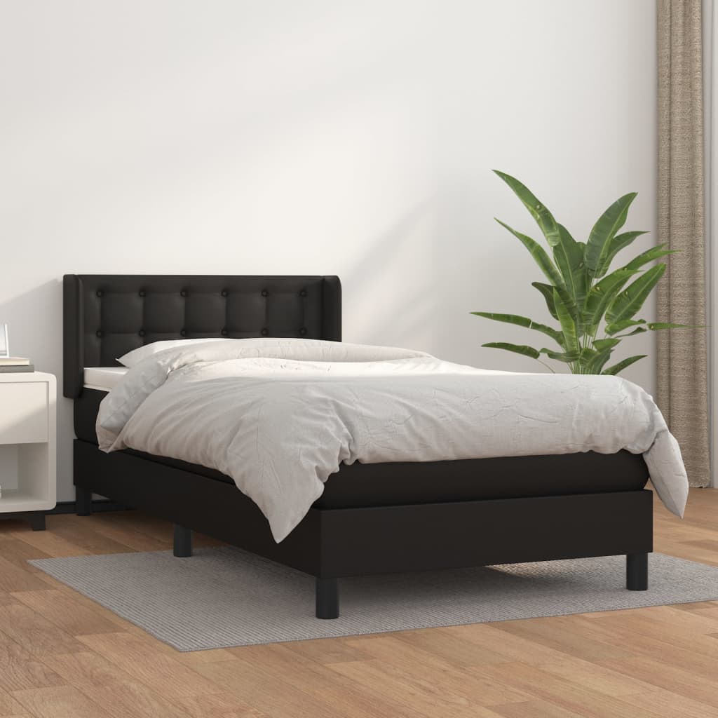 Krevet s oprugama i madracem crni 90x190 cm od umjetne kože