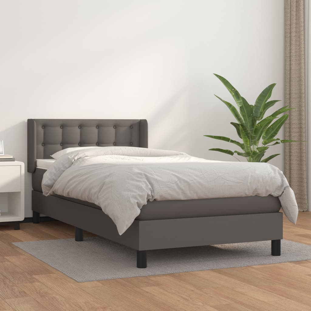 Krevet s oprugama i madracem sivi 90 x 190 cm od umjetne kože