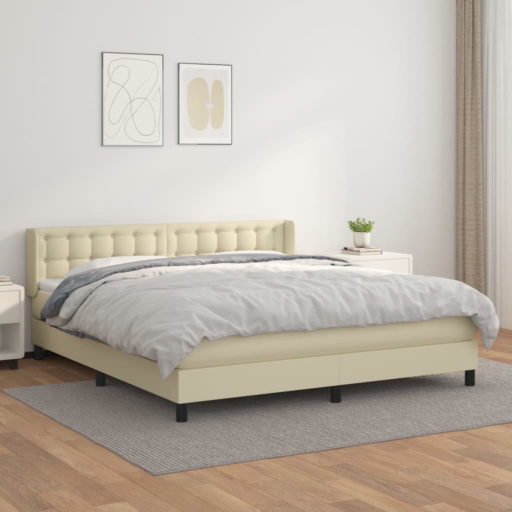 Krevet s oprugama i madracem krem 160x200 cm od umjetne kože