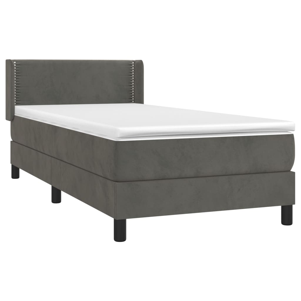 Box spring krevet s madracem tamnosivi 90x190 cm baršunasti