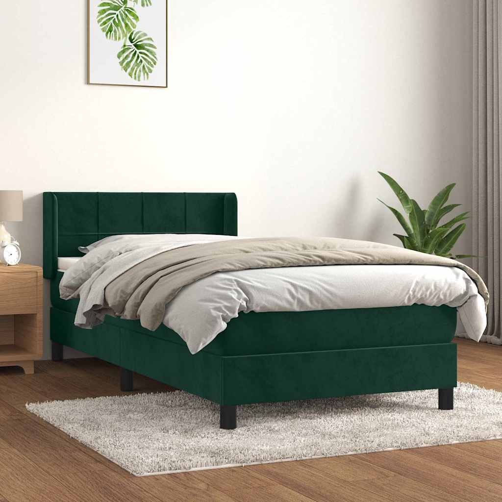 Box spring krevet s madracem tamnozeleni 90x190 cm baršunasti
