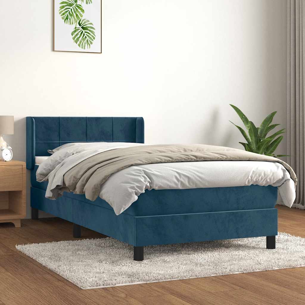 Box spring krevet s madracem tamnoplavi 90x190 cm baršunasti