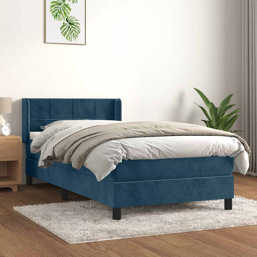 Box spring krevet s madracem tamnoplavi 90x200 cm baršunasti