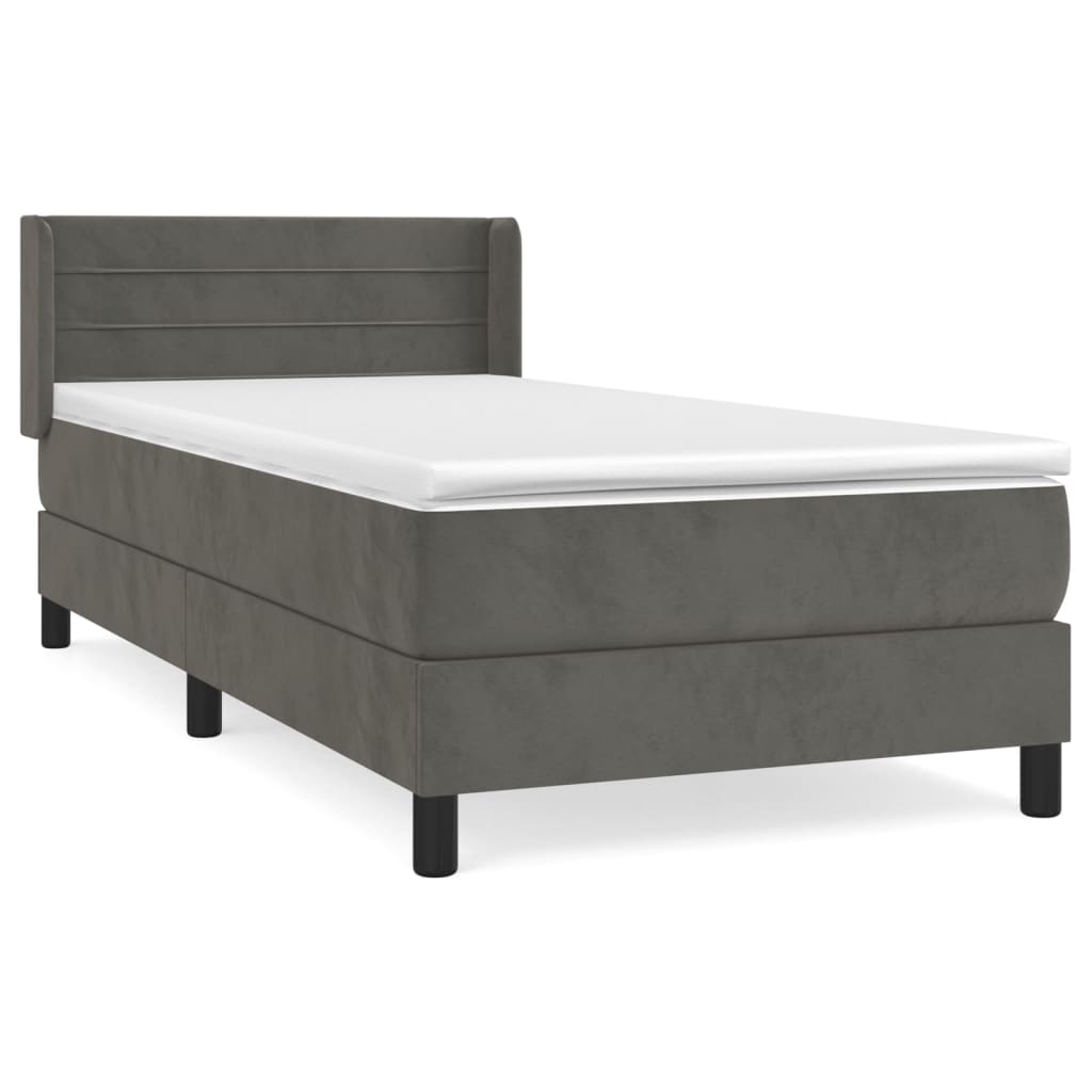 Box spring krevet s madracem tamnosivi 90x190 cm baršunasti
