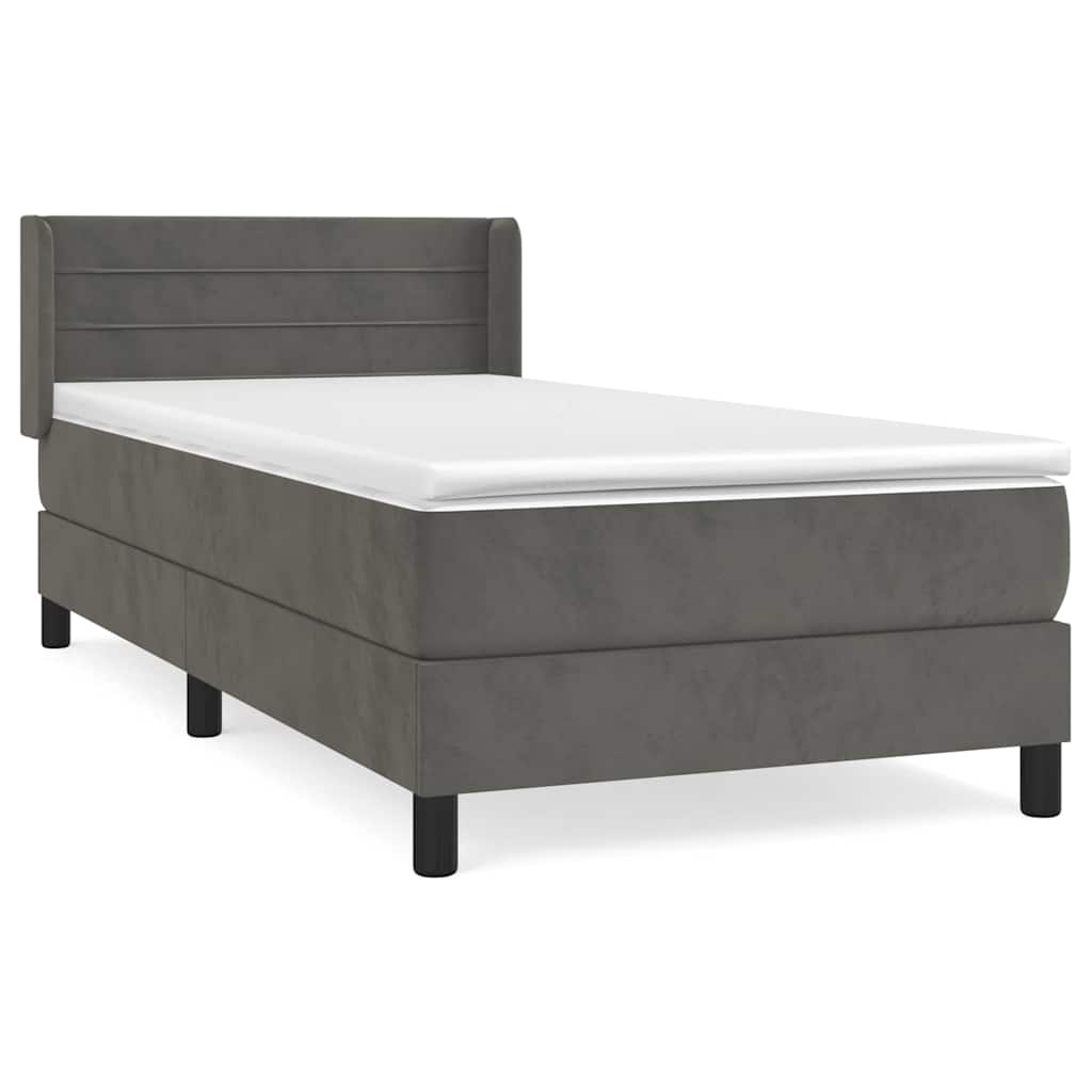 Box spring krevet s madracem tamnosivi 90x190 cm baršunasti