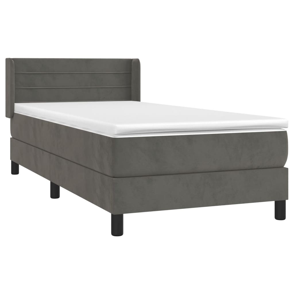 Box spring krevet s madracem tamnosivi 90x190 cm baršunasti