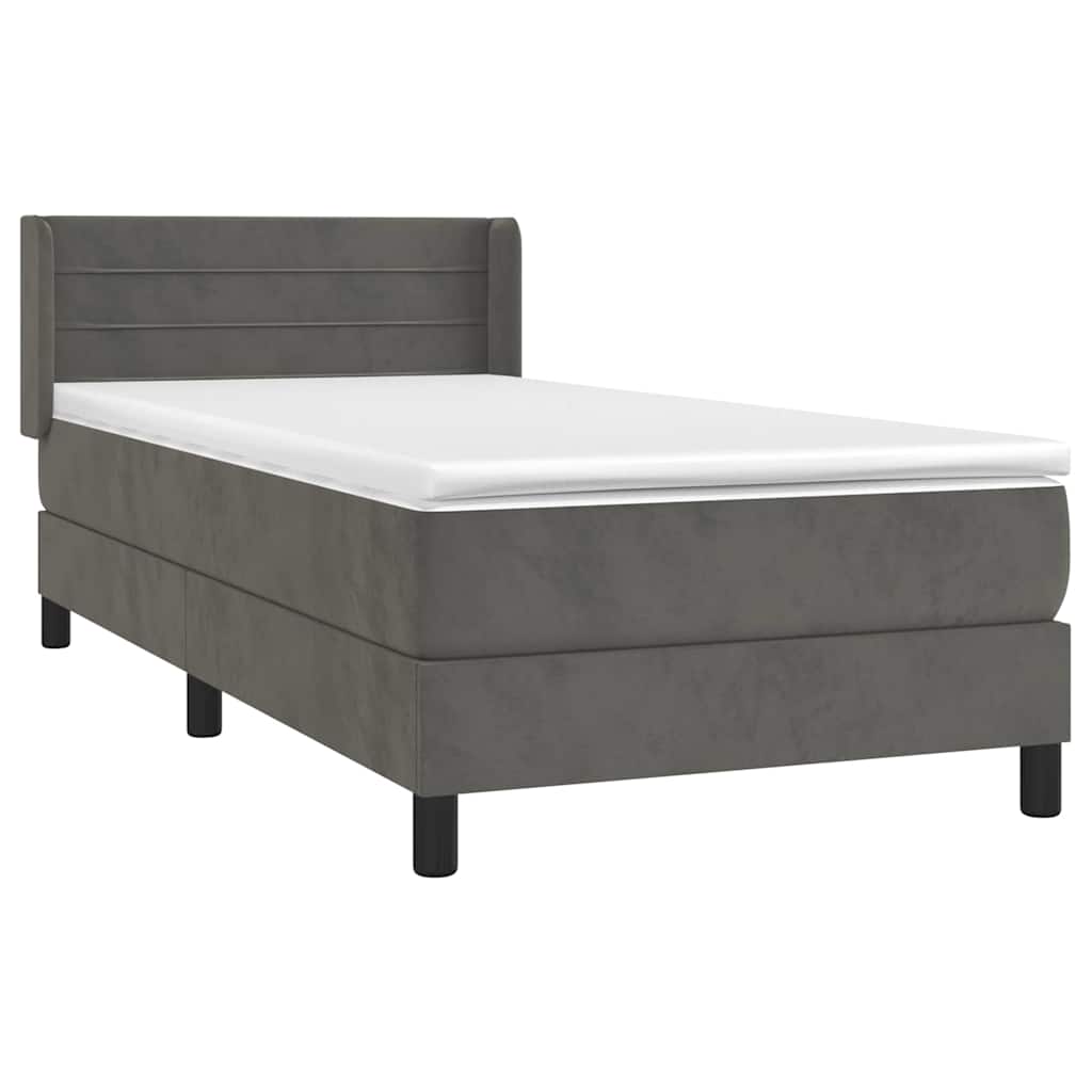 Box spring krevet s madracem tamnosivi 90x190 cm baršunasti