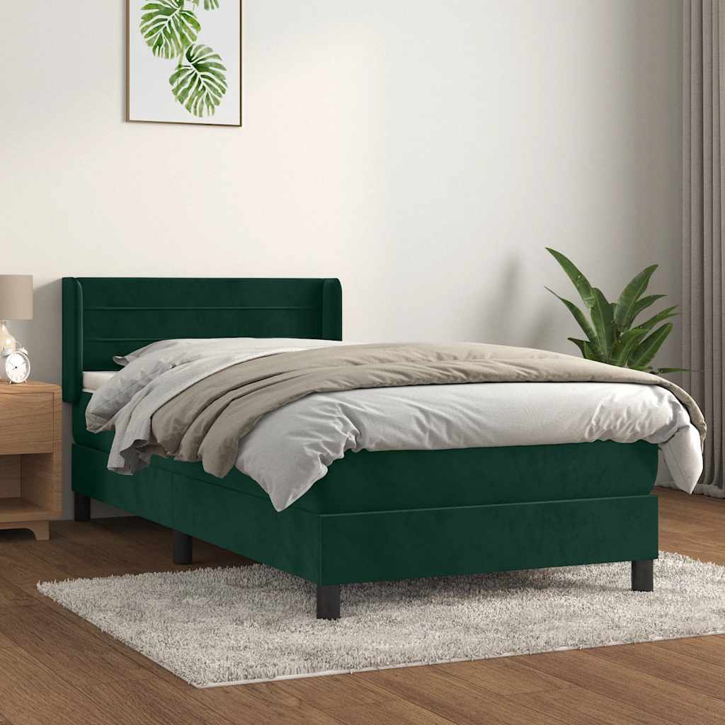 Box spring krevet s madracem tamnozeleni 90x200 cm baršunasti