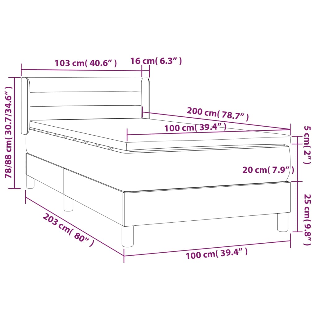 Box spring krevet s madracem ružičasti 100x200 cm baršunasti