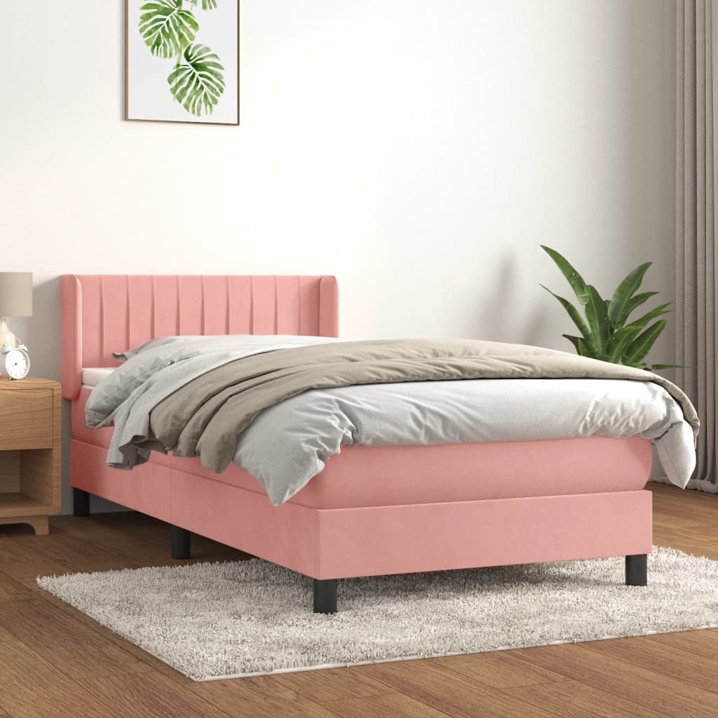 Box spring krevet s madracem ružičasti 90x190 cm baršunasti