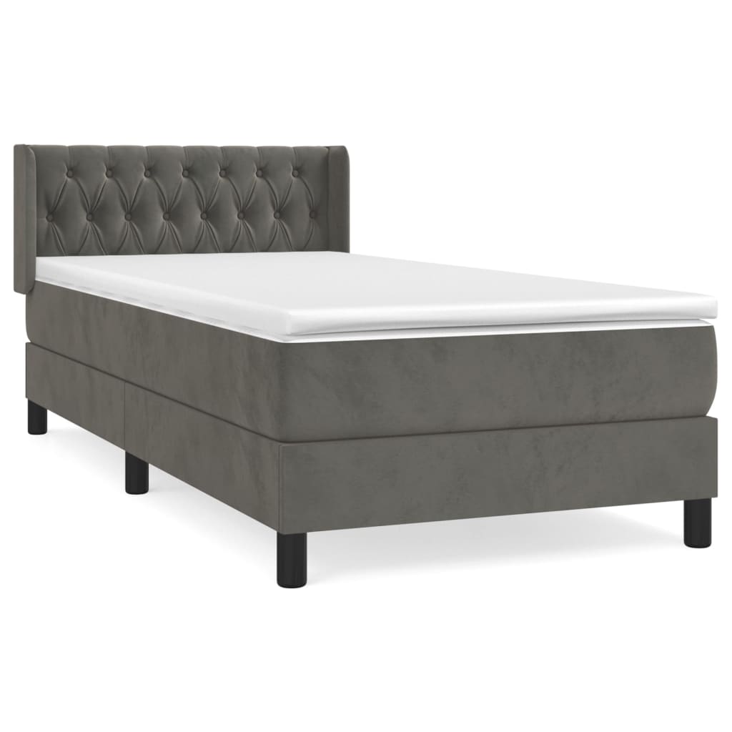Box spring krevet s madracem tamnosivi 90x190 cm baršunasti
