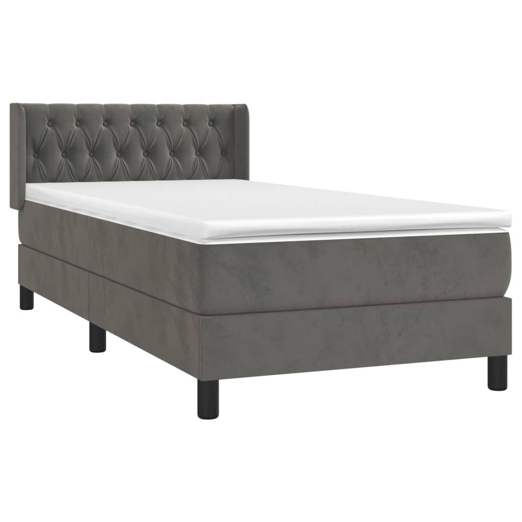 Box spring krevet s madracem tamnosivi 90x190 cm baršunasti