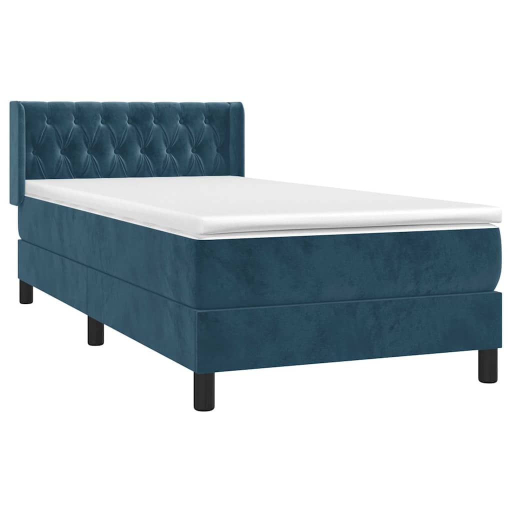 Box spring krevet s madracem tamnoplavi 90x200 cm baršunasti