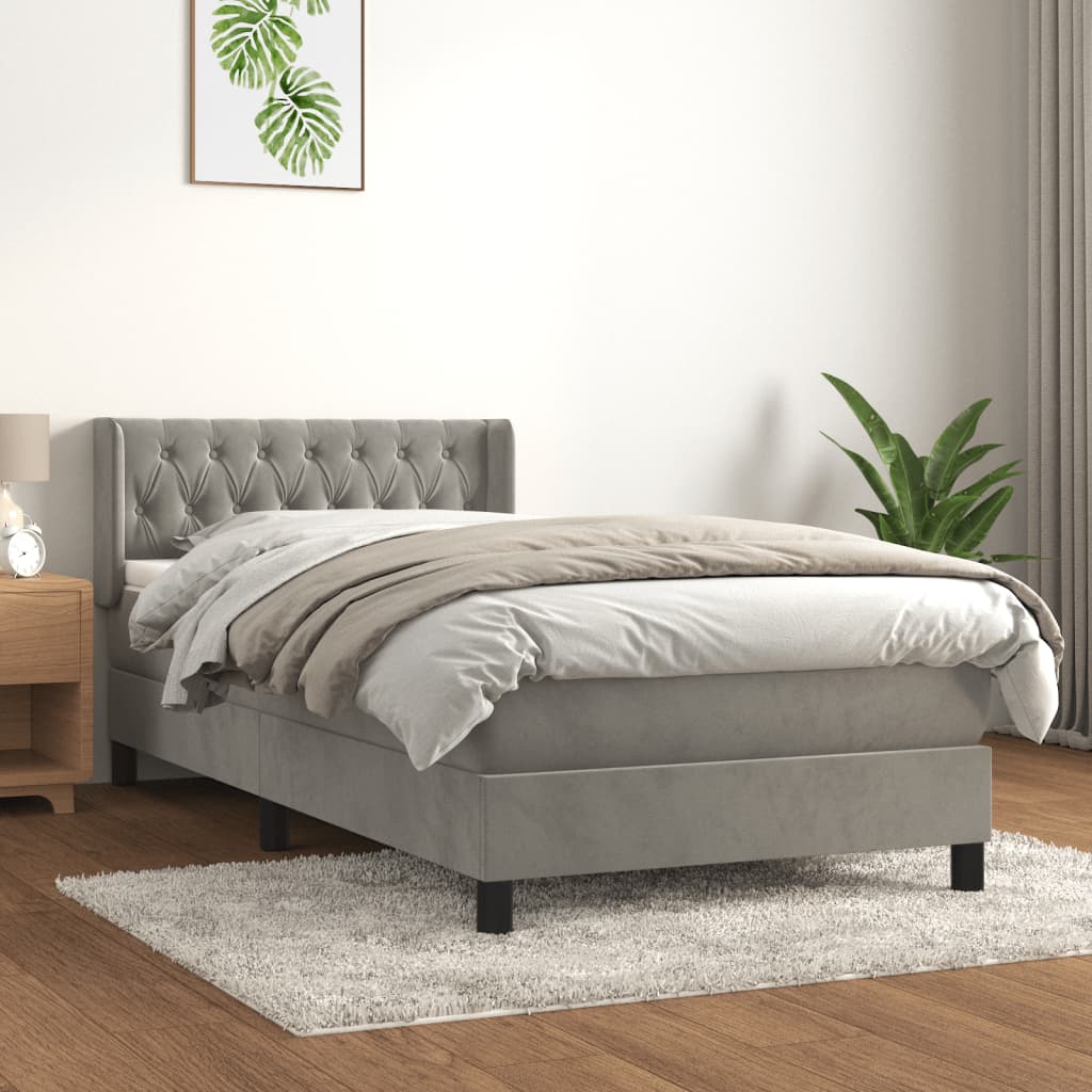 Box spring krevet s madracem svjetlosivi 100x200 cm baršunasti