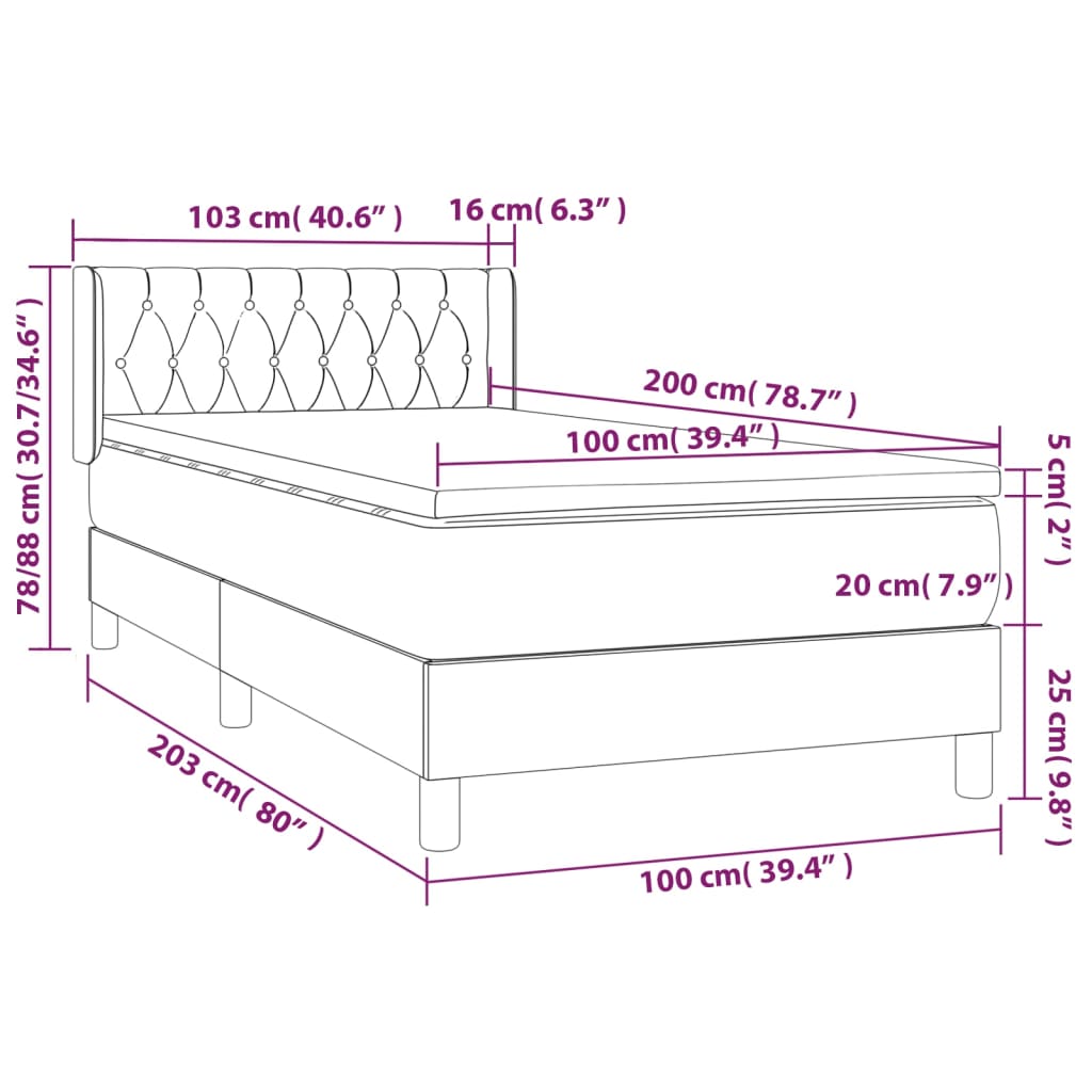 Box spring krevet s madracem ružičasti 100x200 cm baršunasti
