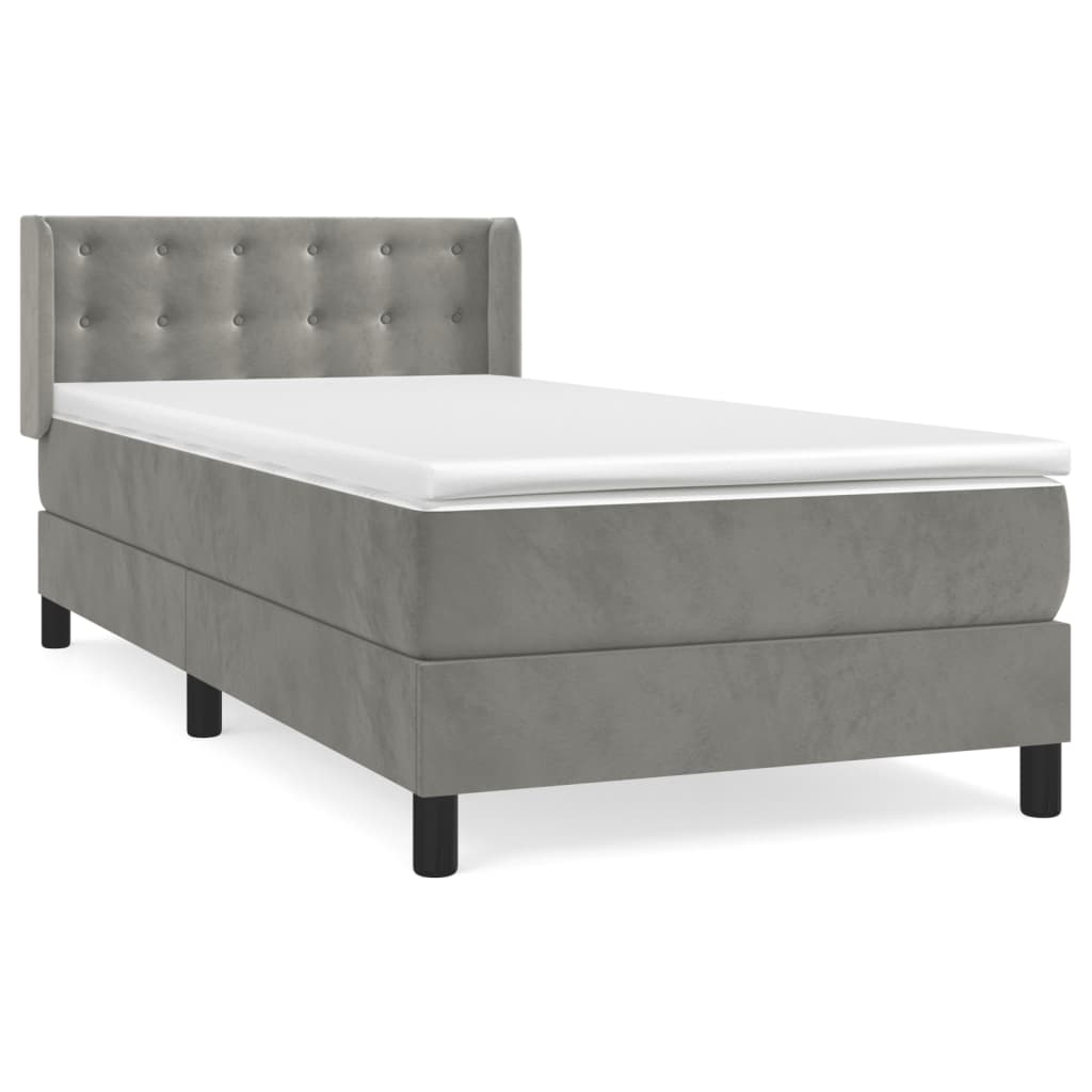 Box spring krevet s madracem svjetlosivi 90x190 cm baršunasti