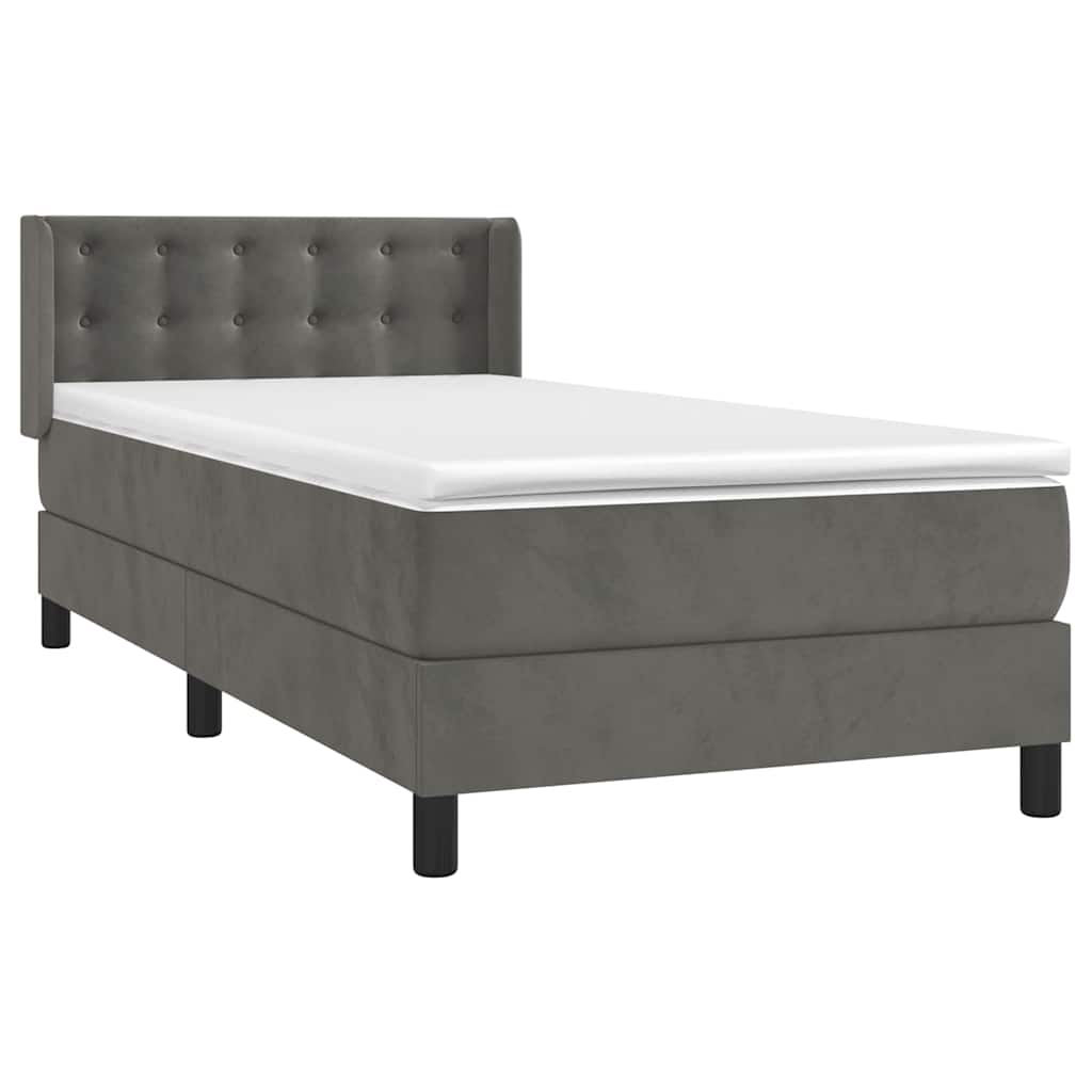 Box spring krevet s madracem tamnosivi 90x190 cm baršunasti